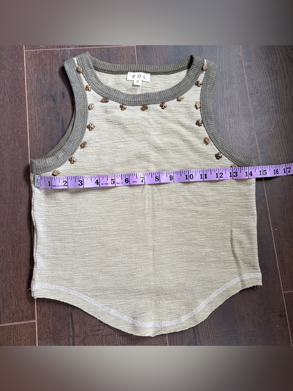 POL sleeveless beaded tank top in olive and taupe - Picture 5 of 6